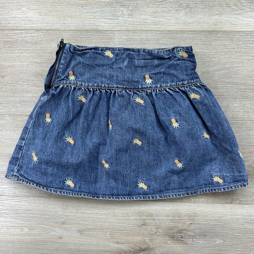Gymboree 2004 Girls Size 6 Dark Blue Denim Pineapple Mini-Skirt Zip Up‎